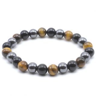 Pulsera 8mm Obsidiana negra, Hematita, Ojo de Tigre